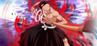 Ikkaku wielding his Shikai and preparing to use his Bankai.