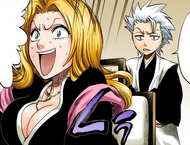 Hitsugaya startles Rangiku with his sudden appearance.