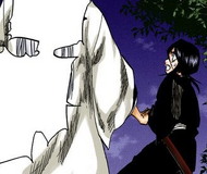 Ukitake stops Rukia from intervening after Metastacia begins wounding Kaien.