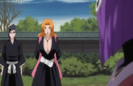 Rangiku attempts to talk to the violet-haired girl.