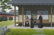 Renji, Rangiku Matsumoto, Shunsui Kyōraku, and Nanao Ise talk.