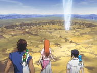 Sado, Orihime and Uryū arrive on the scene.