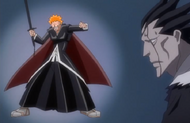 Kenpachi envisions Ichigo's machine form.