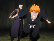 Ichigo is thrown by the hallucination of Kariya.