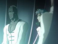 Grimmjow listens as Zommari Rureaux notes that one of the Ryoka is missing.