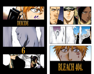 Isshin, Ichigo, Urahara, Yoruichi, and Aizen on the cover of Chapter 404.