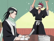 Byakuya shocks Renji by making a joke.