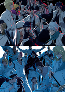 Hitsugaya, the other captains, Yhwach, and the Sternritter on the key visual for the Thousand-Year Blood War anime.