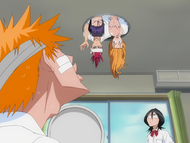 Rukia watches as the Strike Force reveals themselves to be in Ichigo's attic.