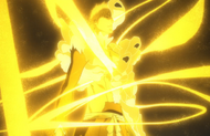 Golden light clings to Ichigo and forms armor on his body.