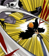 Ichigo slashes Shrieker across his mask.