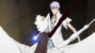 Aizen cuts down Gin after his failed attempt to take the Hōgyoku.