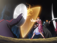 Orihime protects Ichigo from Gesell.