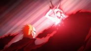 Ulquiorra blocks Ichigo's Hollow mask-enhanced attack.