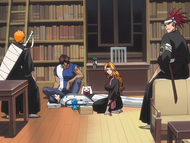 Rangiku and her friends gather in Hitsugaya's office.