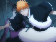 Ichigo separates Don Kanonji from the Demi-Hollow.