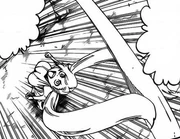 Hasuka menggunakan rambutnya untuk menangkap Asauchi.