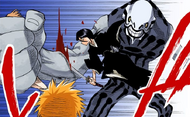 Rukia cuts into Fishbone D's arm.