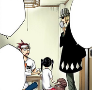 Ururu listens as Urahara asks Renji to train Sado.