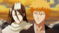 Byakuya stops Ichigo from going to Amagai's side.