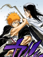 Ichigo catches Byakuya before the latter can complete his attack.