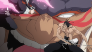 Kenpachi and Byakuya being interrupted by Yammy.