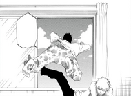 Ichigo sends Isshin out a window.