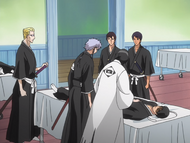 Watching as Unohana examines Shinigami being controlled by Ritz.