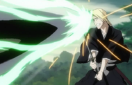 Izuru is knocked back by a glowing Reppū.