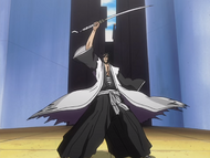 Kenpachi unsheathes his Zanpakutō.