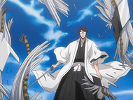 Aizen destroys Zabimaru with a single slash.