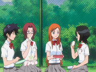 Rukia praises Orihime's culinary skills.