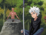 Ikkaku and Hitsugaya perform Jinzen.