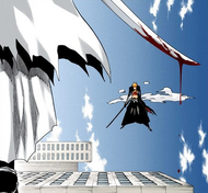 Zangetsu wounds Ichigo with a point-blank Getsuga Tenshō of his own.