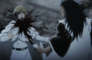 Kenpachi rips out Berenice Gabrielli's throat.