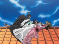 Nanao finds Shunsui sleeping on a rooftop.
