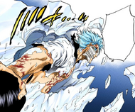 Grimmjow breaks out of the ice encasing him.