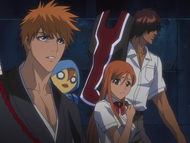 Ichigo joins Orihime and Sado in the factory.