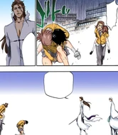 410Tatsuki collapses.png (684 KB) atsuki collapses from the intensity of Aizen's Reiatsu with Michiru still on her back.