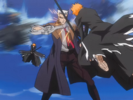 Ichigo rapidly assaults Kariya from multiple angles.