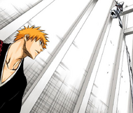 Dordoni leaps into the air above Ichigo.