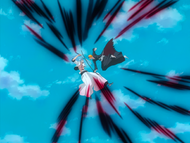 Ichigo attacks Grimmjow in a surge of Reiatsu.