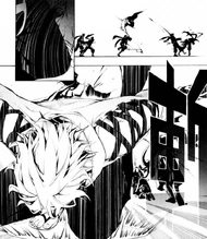 Shiju utilizing his unique Zanjutsu form to dispatch multiple foes with extreme speed and precision.