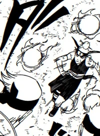 The orbs of Suijaku Kyomō orbit around a disguised Sōsaku, striking fear into the heart of his enemies.