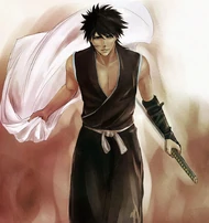 Kenji removing his white Commando haori prior to engaging in a fight.