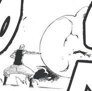 Используя Бросок бомбь, Кенсей взрывает Ичиго.
