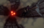 Three fireballs hurtle toward Yoruichi.
