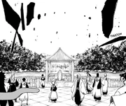 Rukia und die anderen Kapitäne bemerken Jigoku no Rinki in der Nähe von Ukitakes Grab