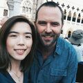 Sullivan Stapleton between takes with a fan at St. Mark's Square, Venice. June 22, 2017.