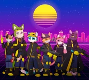 Team Firefly in Neon City, Synthwave World. Artwork by Kitsunekotaro.